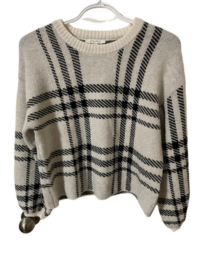 Z Supply Cream and Black Plaid Crop Sweater Size XS
